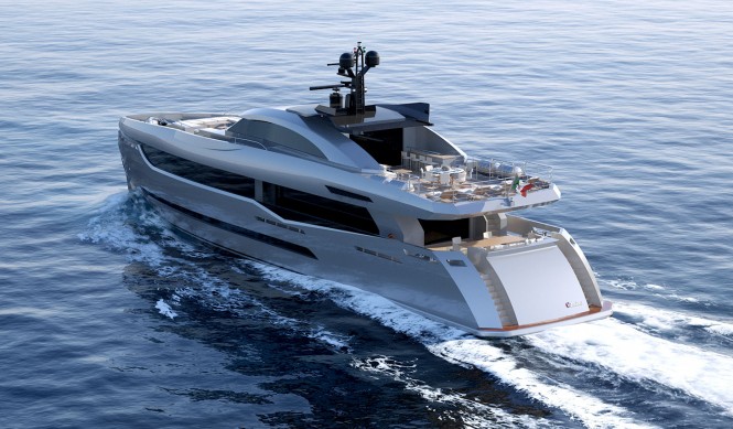 Superyacht Columbus 40m Sport Hybrid - aft view Superyacht Columbus 40m Sport Hybrid - aft view