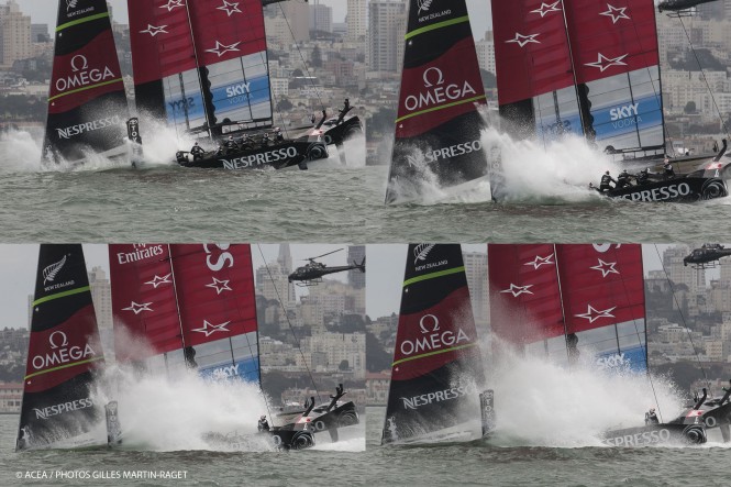 First race of Louis Vuitton Cup Final won by Emirates Team New Zealand