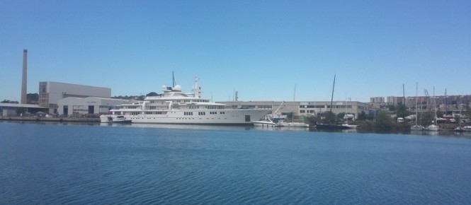 Impressive 93m Nobiskrug mega yacht TATOOSH stops at Quaiat Yard in Trieste