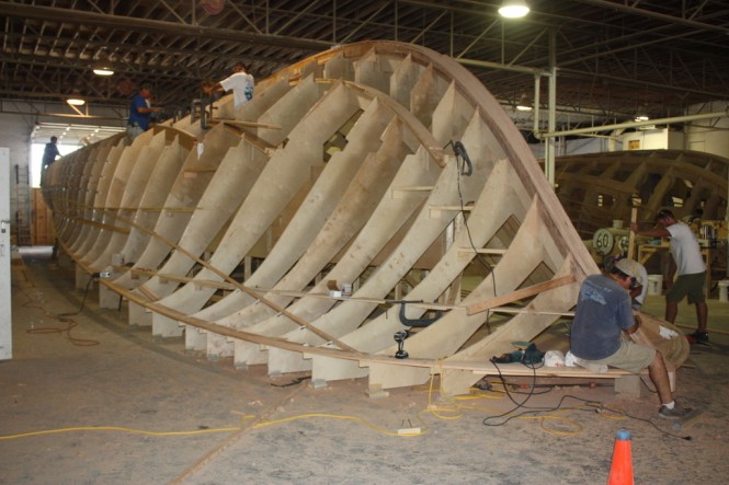 Construction of 84’ motor yacht Blank Check (Hull 60) & 64’ Yacht Builder’s Choice (Hull 59) underway at Jarrett Bay