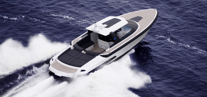 Ribbon 45 yacht tender at full speed - upview Ribbon 45 yacht tender at full speed - upview