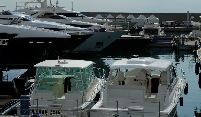 Luxury yachts on display at the 2013 Genoa Boat Show Luxury yachts on display at the 2013 Genoa Boat Show