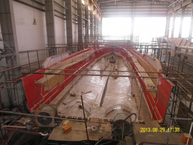 Photos of new 133-foot motor yacht Noblestar Terrazza 133 under construction at IAG Yachts