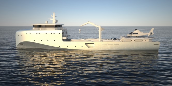 YSV62 mega yacht support vessel - side view YSV62 mega yacht support vessel - side view