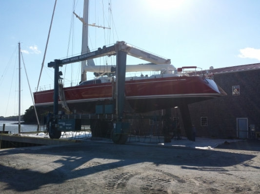 Regular pre-Caribbean prep for 100′ Nautor Swan sailing yacht RED SKY at Lyman-Morse