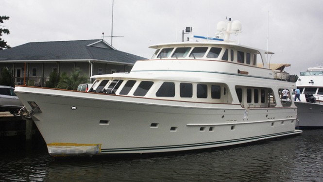 Full repaint for 80′ Offshore motor yacht LIBERT-Y at Jarrett Bay