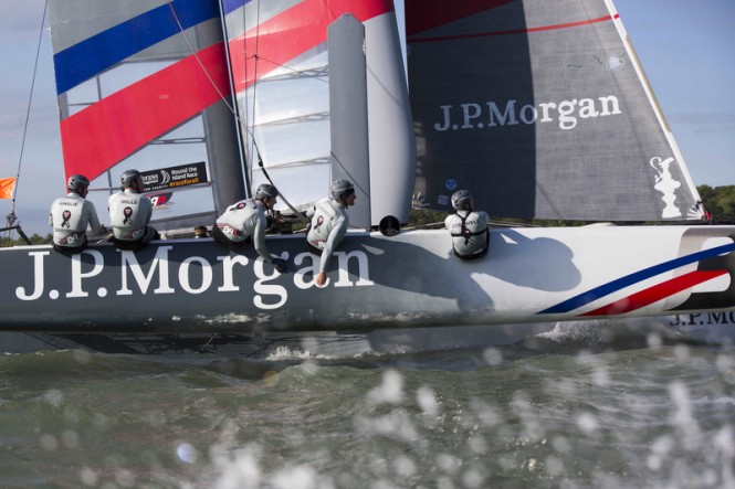 Sir Ben Ainslie and his AC45 catamaran at upcoming London Boat Show