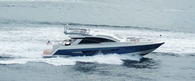 Photos of Cheoy Lee’s new Alpha 87 Express Sportbridge Yacht at full speed