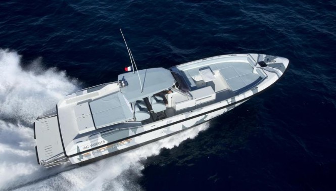 Hornet 1300 mega yacht tender from above Hornet 1300 mega yacht tender from above