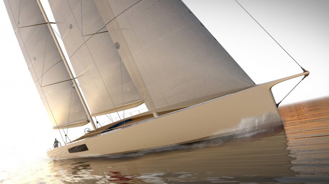 Model of new 44m sailing yacht concept revealed by Persak & Wurmfeld and Derecktor at FLIBS