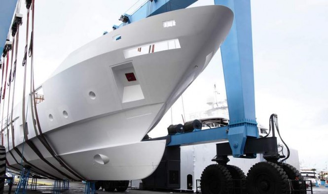First F-125 Yacht hull arrives at Benetti yard in Italy’s Viareggio