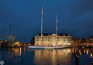 Royal Huisman luxury yacht Kamaxitha in front of the National Maritime Museum in Amsterdam Royal Huisman luxury yacht Kamaxitha in front of the National Maritime Museum in Amsterdam