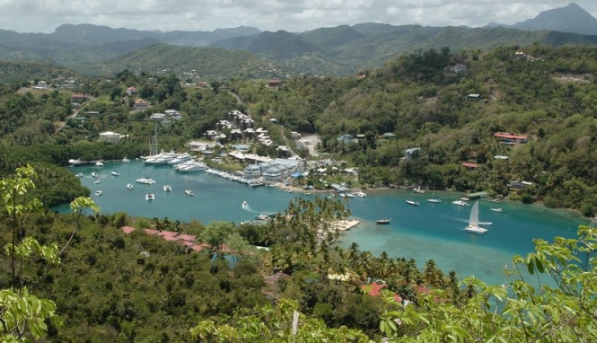 Capella Marina at Marigot Bay and Hotel from above Capella Marina at Marigot Bay and Hotel from above