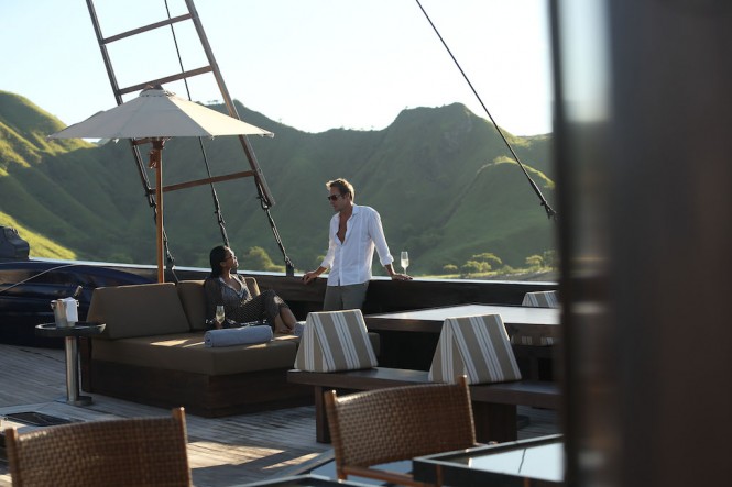 Enjoying Indonesia yacht charter on board traditional phinisi charter yacht Alila Purnama