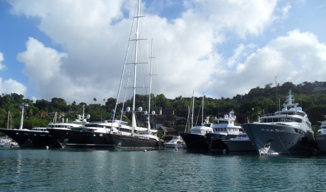 Luxury superyachts anchored at Capella Marina at Marigot Bay Luxury superyachts anchored at Capella Marina at Marigot Bay
