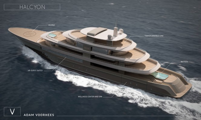 Luxury yacht HALCYON concept from above Luxury yacht HALCYON concept from above