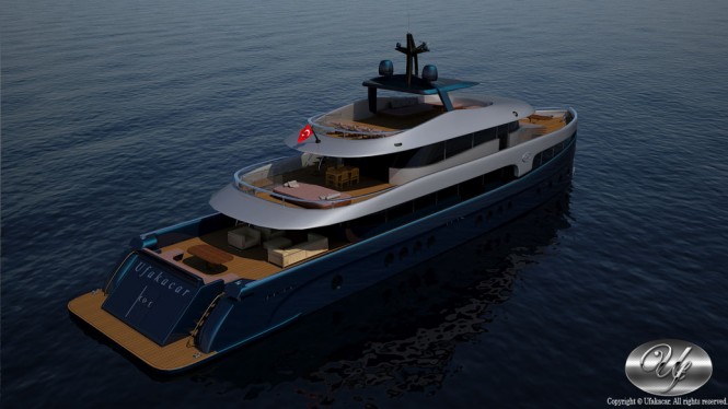 Luxury yacht UF-43EK13-135 design - aft view Luxury yacht UF-43EK13-135 design - aft view