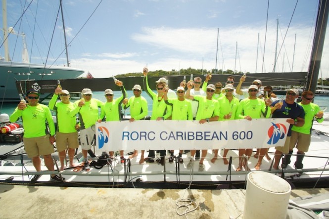 Bella Mente celebrate dockside after their finish - Credit: Kevin Johnson/kevinjohnsonphotography.com Bella Mente celebrate dockside after their finish - Credit: Kevin Johnson/kevinjohnsonphotography.com