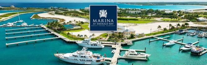 The fully-protected Superyacht Marina at Sandals Emerald Bay, Exumas, Bahamas