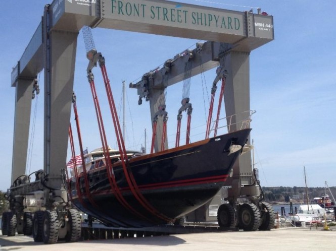 Sailing yacht MARAE and SYMMETRY Yacht at Front Street Shipyard for refit