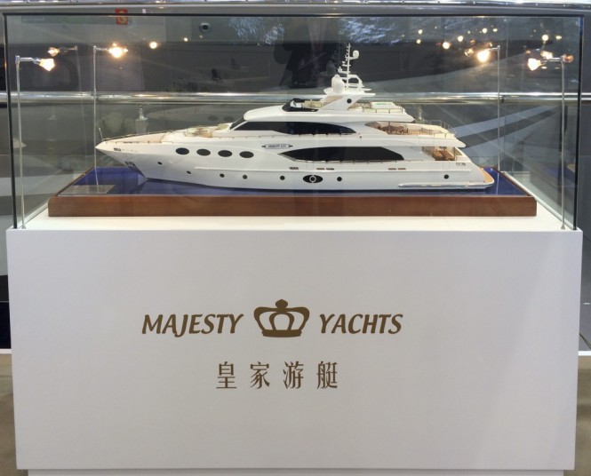 Luxury yacht Majesty 125 scale model on display at the event Luxury yacht Majesty 125 scale model on display at the event