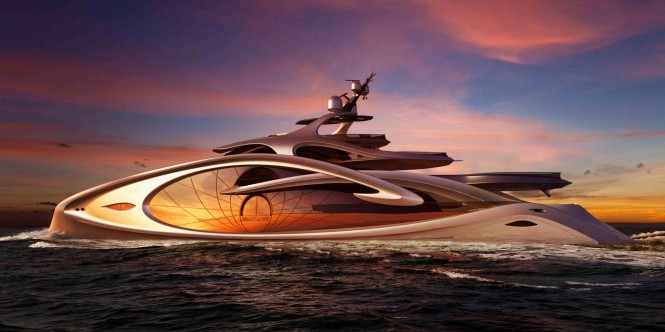 Nouveau super yacht concept after sunset Nouveau super yacht concept after sunset