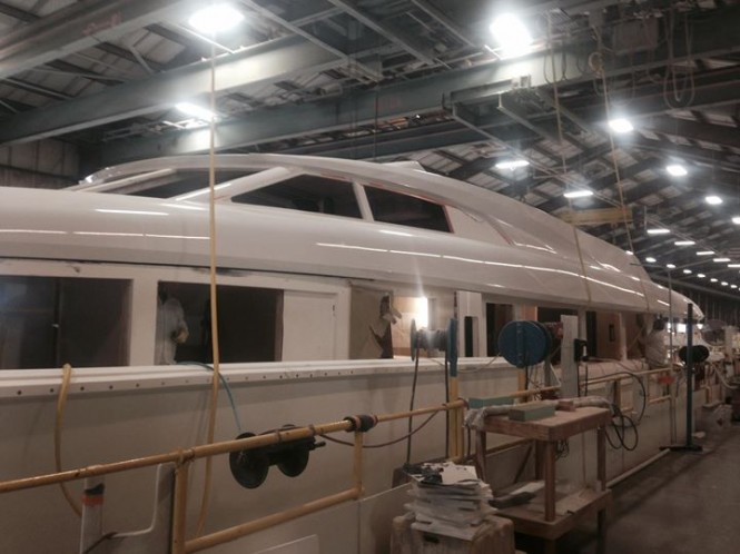Works on 100′ RPH motor yacht Hull #2 by Hatteras progressing well