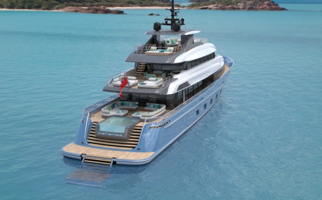Luxury motor yacht Bahamas 158 - aft view Luxury motor yacht Bahamas 158 - aft view