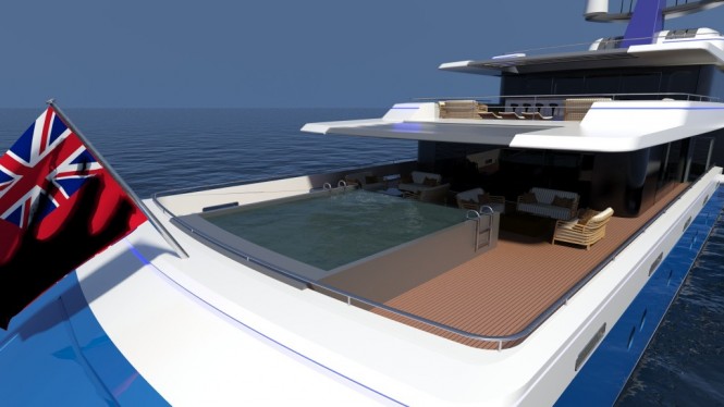 Luxury yacht Project Sapphire - Main Deck Aft - Image credit to Tim Gilding Marine Design Luxury yacht Project Sapphire - Main Deck Aft - Image credit to Tim Gilding Marine Design