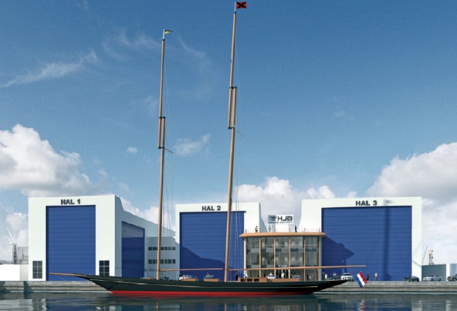 Rendering of new building halls at Holland Jachtbouw Rendering of new building halls at Holland Jachtbouw