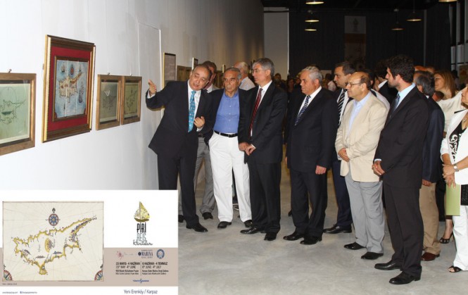 Exhibition curator Ali Riza Isipek (left) explains the displays in the Piri Reis Exhibition to guests, including Turkish Ambassador Halil Ibrahim Akçanin (third from left) and TRNC Prime Minister Özkan Yorgancioglu (fourth from left), at the Karpaz Gate Marina Gallery Exhibition curator Ali Riza Isipek (left) explains the displays in the Piri Reis Exhibition to guests, including Turkish Ambassador Halil Ibrahim Akçanin (third from left) and TRNC Prime Minister Özkan Yorgancioglu (fourth from left), at the Karpaz Gate Marina Gallery