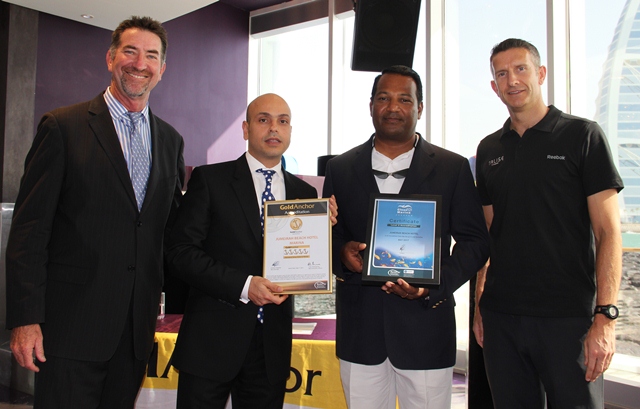 (l-r) John Hogan (Superior) with Roger Hanna Liyanage Kithsiri and Desmond Cawley from Jumeirah Beach Hotel Dubai (l-r) John Hogan (Superior) with Roger Hanna Liyanage Kithsiri and Desmond Cawley from Jumeirah Beach Hotel Dubai