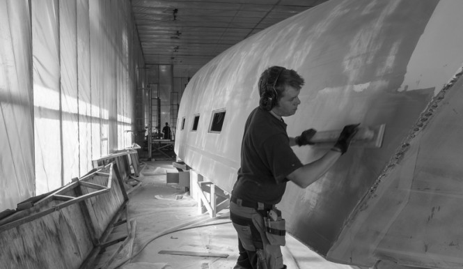 Photos from construction of Nautor’s Swan sailing yacht Swan 115-001 S Hull
