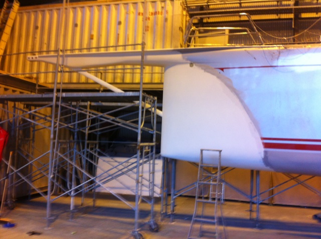 The new, low-drag modification to the bow of Wild Oats XI Yacht The new, low-drag modification to the bow of Wild Oats XI Yacht