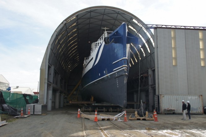 Major upgrades for Damen Sea Axe Shadow Support Yacht UMBRA at Oceania Marine’s North Shipyard