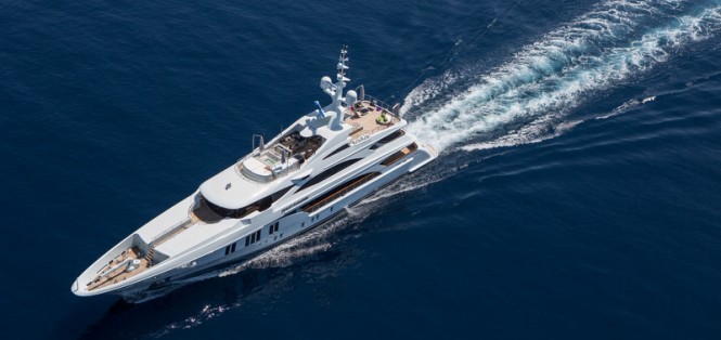 Luxury motor yacht Ocean Paradise from above Luxury motor yacht Ocean Paradise from above