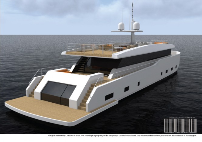 Luxury yacht Project MY385_CMA - aft view Luxury yacht Project MY385_CMA - aft view