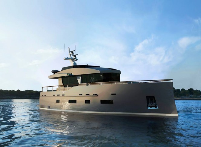 New motor yacht Bering 70 under construction at Bering Yachts