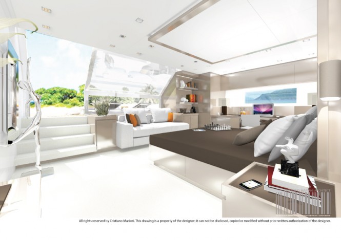 Images of owner’s suite aboard Project MY385_CMA Yacht by Cristiano Mariani Architect