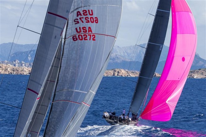 BELLAMENTE (USA) chases JETHOU (GBR) downwind - Photo by Rolex Carlo Borlenghi BELLAMENTE (USA) chases JETHOU (GBR) downwind - Photo by Rolex Carlo Borlenghi