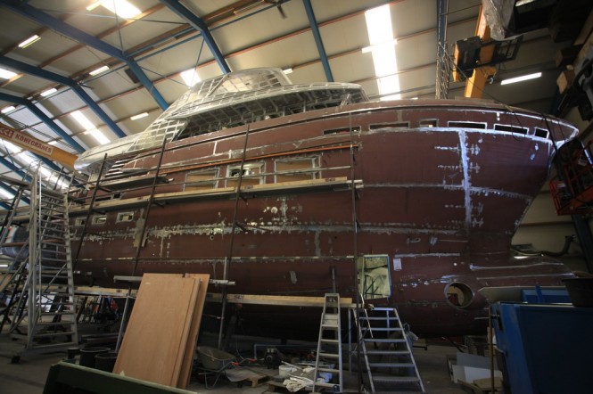 Hull and superstructure of superyacht DEY 24 joined together Hull and superstructure of superyacht DEY 24 joined together