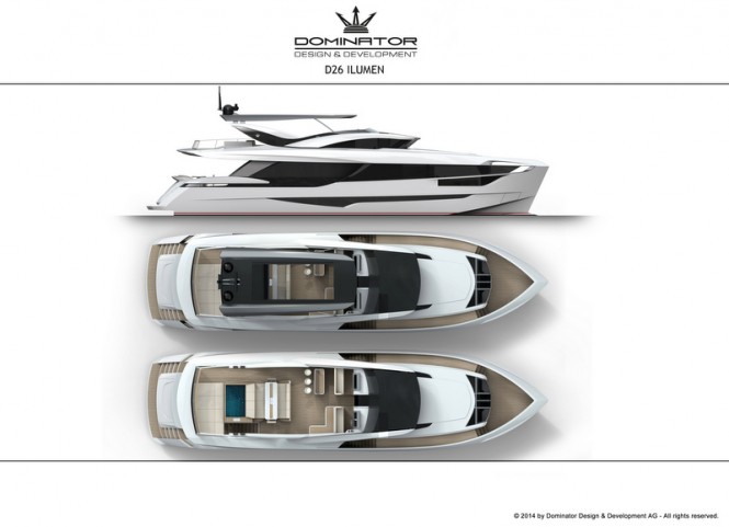 New D26 M motor yacht ILUMEN unveiled by Dominator at Cannes Yachting Festival 2014