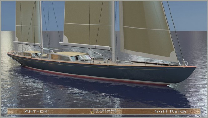 Additional renderings of 44m Spirit of Tradition sailing yacht ANTHEM concept by Stephens Waring Yacht Design