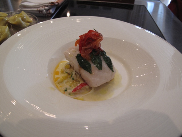 Koh Samui Steamed Fish in Fresh Laksa Leaf with salad of fennel corn with Alaskan King Crab Cucumber and Dill creme fraiche Koh Samui Steamed Fish in Fresh Laksa Leaf with salad of fennel corn with Alaskan King Crab Cucumber and Dill creme fraiche