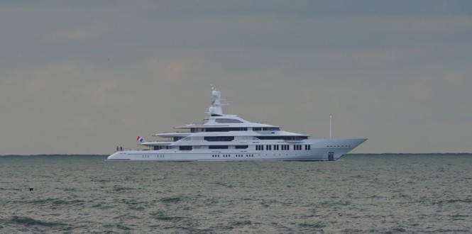 Photo of 88,5m Oceanco motor yacht Y710 anchored in the North Sea