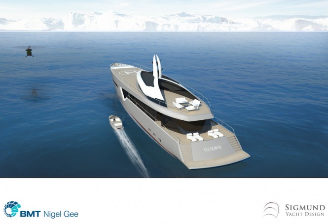 Luxury motor yacht Excalibur concept - aft view Luxury motor yacht Excalibur concept - aft view