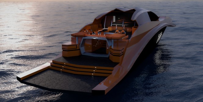 Luxury motor yacht F1215 concept - aft view Luxury motor yacht F1215 concept - aft view