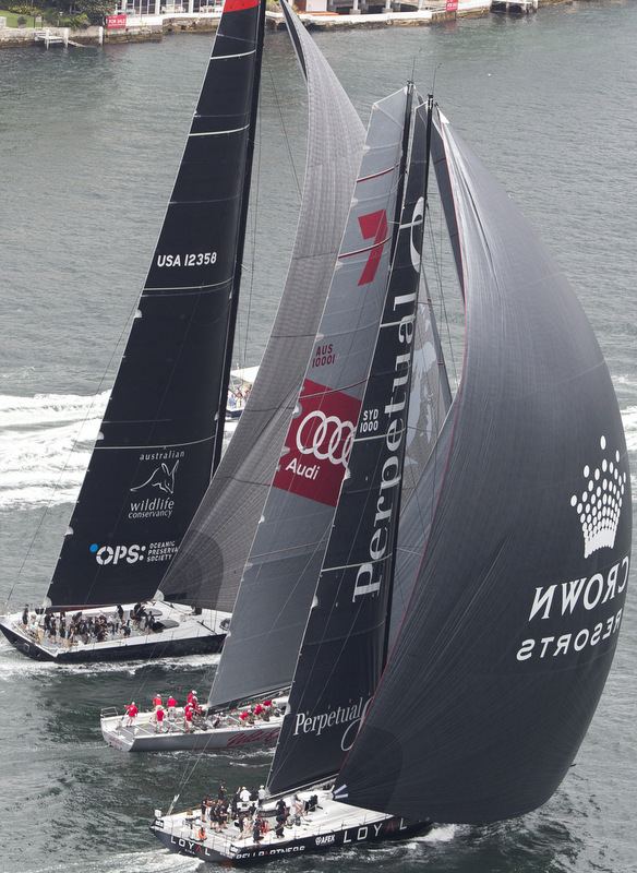 Sailing yacht Wild Oats XI heading into Rolex Sydney Hobart Yacht Race 2014