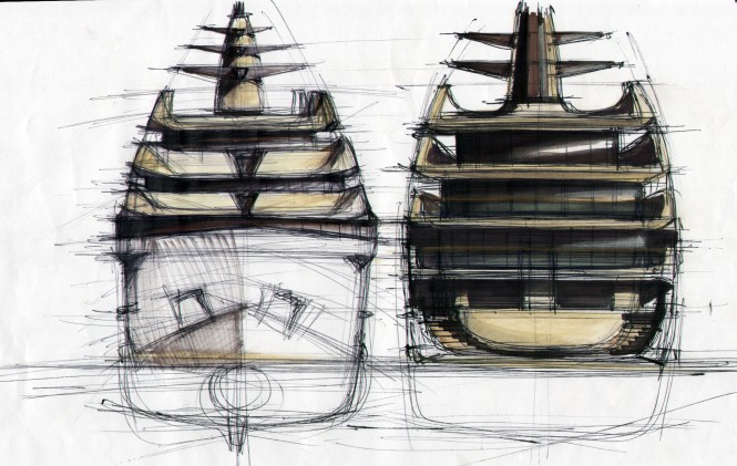 Tankoa superyacht Golden Wings concept - Sketches Tankoa superyacht Golden Wings concept - Sketches