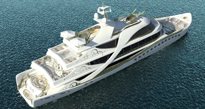 Luxury yacht LA BELLE from above Luxury yacht LA BELLE from above